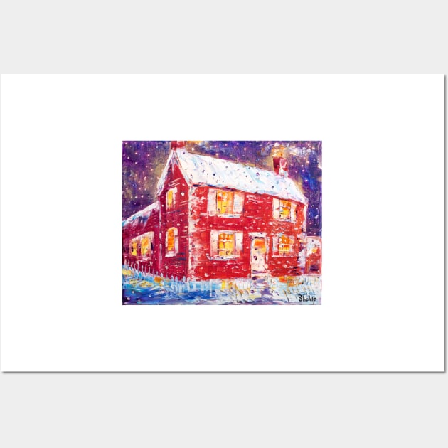 Winter Evening In The Village Wall Art by NataliaShchip